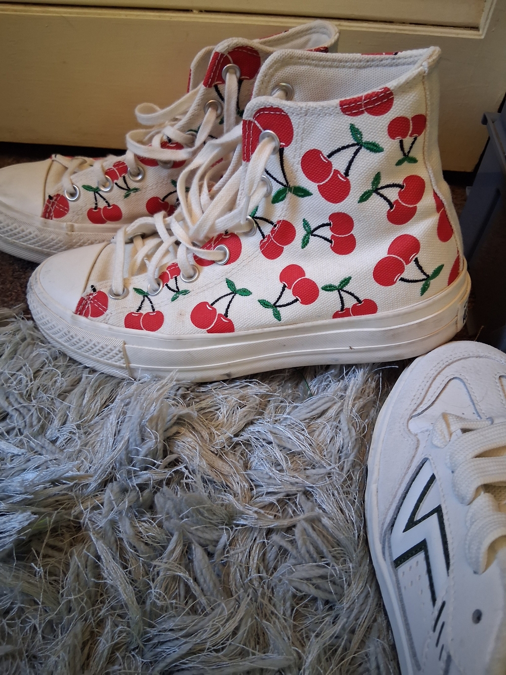 Converse  White High-Top Sneakers with Red Cherry Print